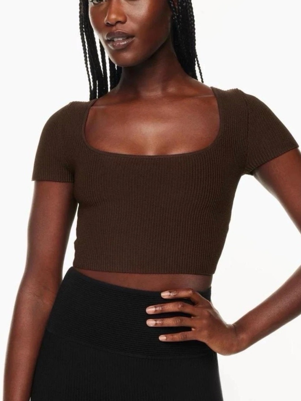 Aritzia Babaton Brown Noir Sculpt
Knit Squareneck Crop Top fitted flattering top